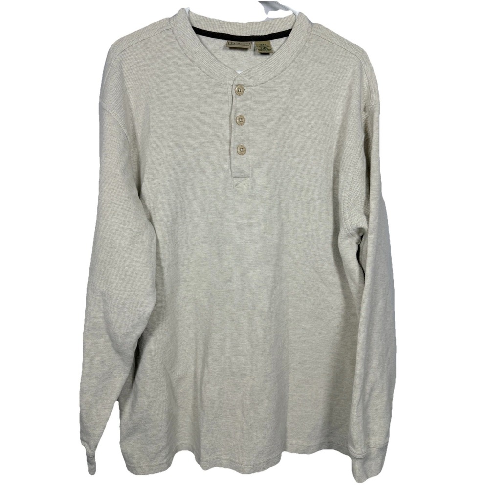 L L Bean Mens XL Miniwaffle Henley‎ Long Sleeve Cotton Thermal Shirt Oatmeal